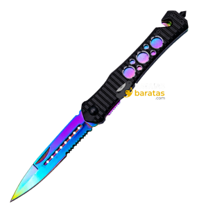 Navaja de rescate Third de aluminio negro con acabado Rainbow N124W